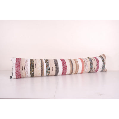 Extra Long Striped Rag Rug Lumbar Pillow Cover - Cotton Bedding Pillow - Bedroom Decor -King Size Pillow Throw Pillow 10'' x 45''