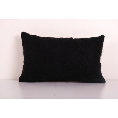Vintage Turkish Goat Hair Siirt Shaggy Woven Kilim Pillow Cover, Black Turkish Lumbar Pillow Cover 12'' x 20''