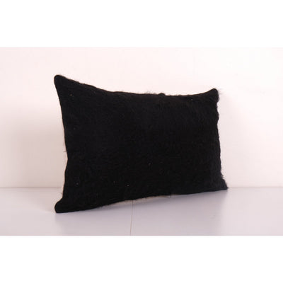 Vintage Turkish Goat Hair Siirt Shaggy Woven Kilim Pillow Cover, Black Turkish Lumbar Pillow Cover 12'' x 20''
