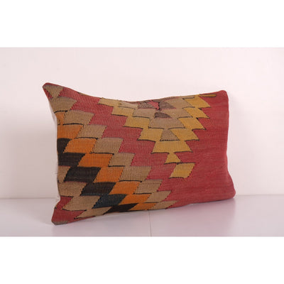 Turkish Geometrical Kilim Lumbar Pillow Cover, Handwoven Kilim Lumbar, Ethnic Pillow, Bohemian Carpet Pillow, Boho Pillow 16'' x 24''