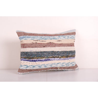 Vintage Cotton Turkish Kilim Lumbar Pillow, Striped Turkish Kilim Rug, Farmhouse Cushion 16'' x 24''