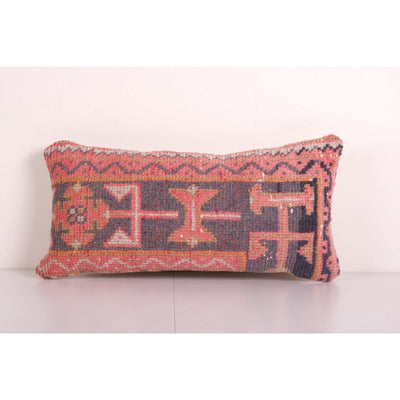Turkish Oushak Rug Pillow Copper Cover, Boho Woven Lumbar Carpet Pillow Cover 12'' x 24''