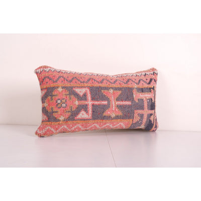 Turkish Oushak Rug Pillow Copper Cover, Boho Woven Lumbar Carpet Pillow Cover 12'' x 24''