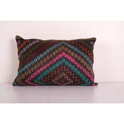 Turkish Pastel Kilim Pillow Cover, Kilim Rug Lumbar Pillow Cover, Vintage Faded Wool Kelim Cushion 16'' x 24''