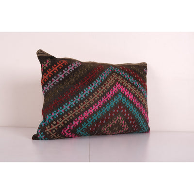 Turkish Pastel Kilim Pillow Cover, Kilim Rug Lumbar Pillow Cover, Vintage Faded Wool Kelim Cushion 16'' x 24''