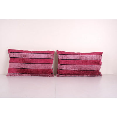 Ikat Pink Lumbar Pillow Cover - Set of Two Silk Striped Velvet Cushion Cover - Ethnic Decorative pillow 16'' x 26''
