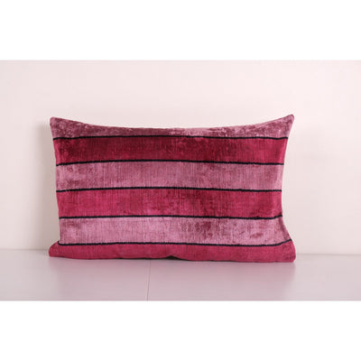 Silk Ikat Pink Velvet Lumbar Pillow Cover, Ikat Lumbar Pillowcase, Designer Couch Pillow 16'' x 26''