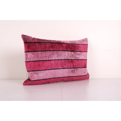 Silk Ikat Pink Velvet Lumbar Pillow Cover, Ikat Lumbar Pillowcase, Designer Couch Pillow 16'' x 26''