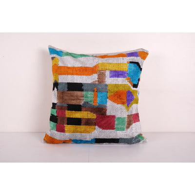 Square Colorful Ikat Pillowcase, Silk Velvet Pillow Cover, Abstract Ikat Pillow Geometric Cushion 24'' x 24''