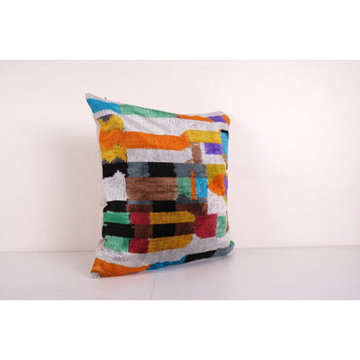 Square Colorful Ikat Pillowcase, Silk Velvet Pillow Cover, Abstract Ikat Pillow Geometric Cushion 24'' x 24''
