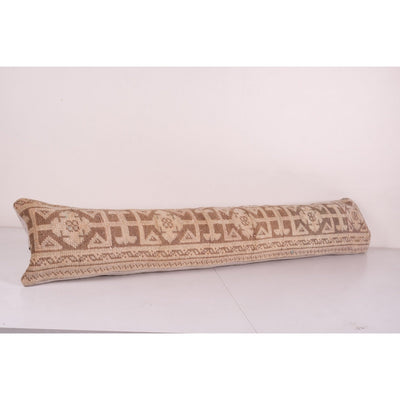 Muted Brown Extra Long Turkish Oushak Rug Pillow, Faded Brown Kurdish Boho Woven Bedding Carpet Cushion 10'' x 53''