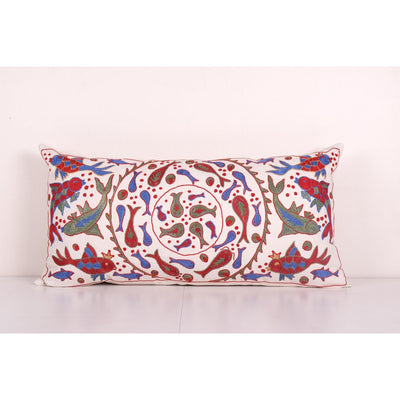 Bohemian Fish Figured Cotton Pillowcase, Ethnic Animal Pattern Designer Bedding Cushion - Hand Embroidered Pillow Cover 18'' x 35''