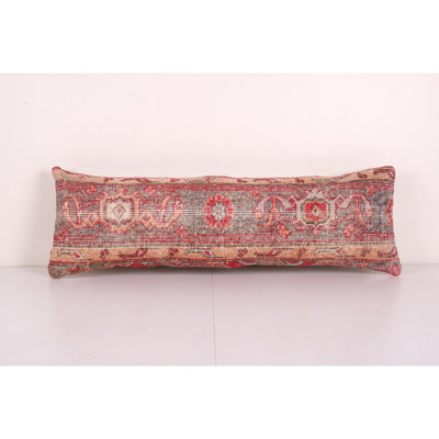 Vintage Turkish Carpet Rug Pillow Cover, Tribal Design Light Brown Anatolian Cushion Cover, Old Pale Rug Lumbar Throw Pillow 12'' x 36''