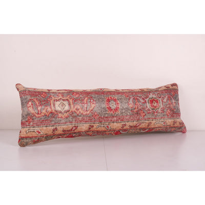 Vintage Turkish Carpet Rug Pillow Cover, Tribal Design Light Brown Anatolian Cushion Cover, Old Pale Rug Lumbar Throw Pillow 12'' x 36''