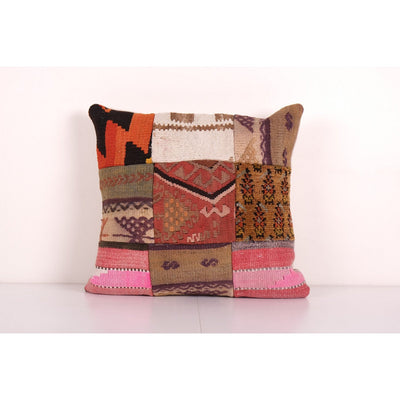 Turkish Kilim Patchwork Pillowcases Made from an Anatolian Vintage Cover, Mid-20th Century Decor 18'' x 19''
