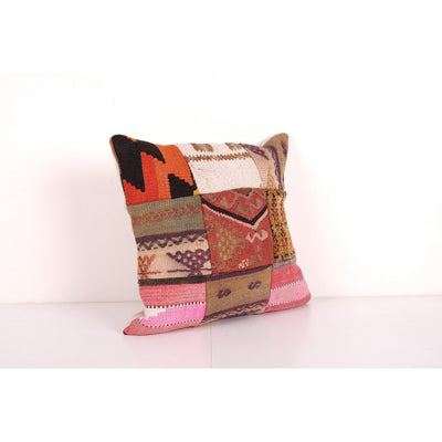 Turkish Kilim Patchwork Pillowcases Made from an Anatolian Vintage Cover, Mid-20th Century Decor 18'' x 19''