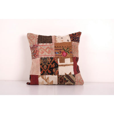 Unique Wool Patchwork Kilim Pillow, Tribal Couch Pillow, Square Decorative Turkish Kilim Pillow, Anatolian Boho Pillow 20'' x 20''