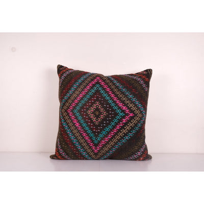 Geometric Turkish Kilim Pillow Cover, Anatolian Kilim Square Pillow Cover, Unique Patterned Throw Pillow 28'' x 28''