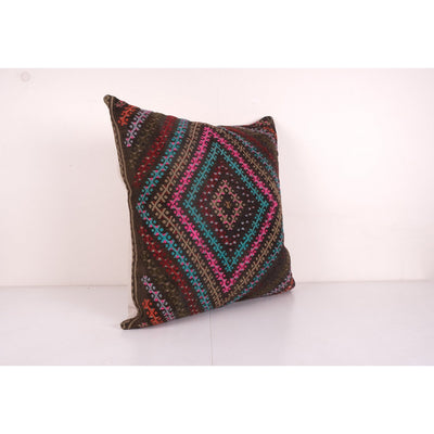 Geometric Turkish Kilim Pillow Cover, Anatolian Kilim Square Pillow Cover, Unique Patterned Throw Pillow 28'' x 28''