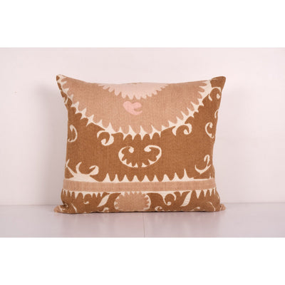 Suzani Square Pillow Fashioned from Uzbek Textile - Faded Brown and Pink Samarkand Pillow Cover - Ethnic Cushion Cover 23'' x 26''