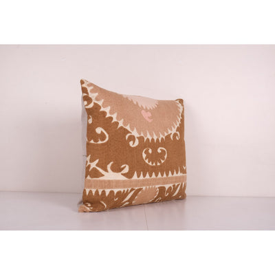 Suzani Square Pillow Fashioned from Uzbek Textile - Faded Brown and Pink Samarkand Pillow Cover - Ethnic Cushion Cover 23'' x 26''