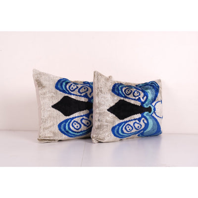 Butterfly Ikat Pillow | Handloom Silk Lumbar Cushion Cover | Animal Pattern Velvet Lumbar Pillows 16'' x 24''