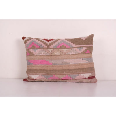 Queen Boho Woven Pink Bedding Kilim Pillow Cover, King Long Bed Cushion, Farmhouse Bed Decor 20'' x 28''