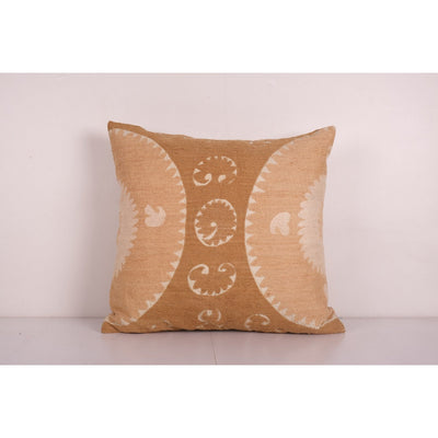 Brown Suzani Pillow Cases Fashioned from a Vintage Suzani, Square Vintage Suzani Pillow with Soft Colors 24'' x 26''