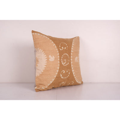 Brown Suzani Pillow Cases Fashioned from a Vintage Suzani, Square Vintage Suzani Pillow with Soft Colors 24'' x 26''