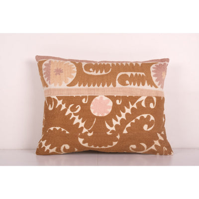 Uzbek Faded Tan Suzani Cushion Cover, Suzani Pillow Case Made from a 19th Century Suzani, Uzbekistan, Lumbar Cushion Cover 19'' x 24''