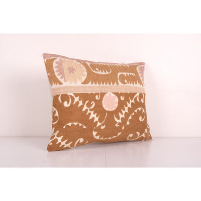 Uzbek Faded Tan Suzani Cushion Cover, Suzani Pillow Case Made from a 19th Century Suzani, Uzbekistan, Lumbar Cushion Cover 19'' x 24''