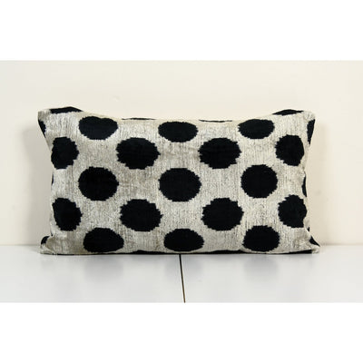 Black Ikat Velvet Pillow Cover, Ethnic Polka Dot Velvet Lumbar Pillow Cover