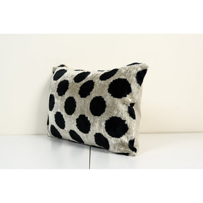 Black Ikat Velvet Pillow Cover, Ethnic Polka Dot Velvet Lumbar Pillow Cover