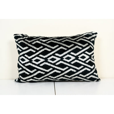 Ikat Velvet Pillow Cover, Black and Beige Silk Ikat