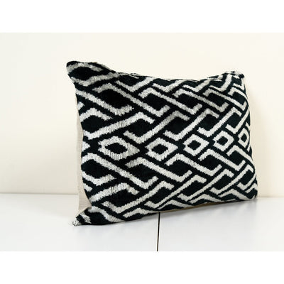 Ikat Velvet Pillow Cover, Black and Beige Silk Ikat