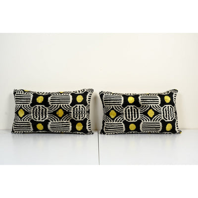 Set of Two Silk Ikat Velvet Pillow Cover, Lumbar Ethnic Cushion Cover