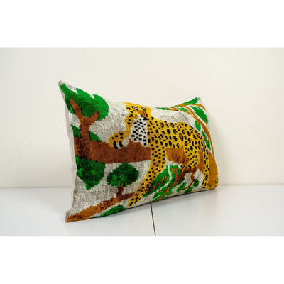 Ikat Velvet Pillow Cover, Tiger Silk Velvet Lumbar Pillow Cover