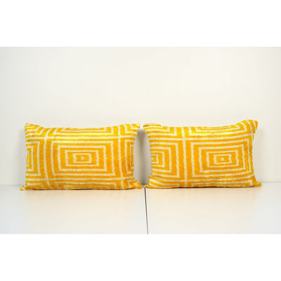 Christmas gift Pillow - Set of Two Yellow Silk Ikat Velvet Pillow Cover