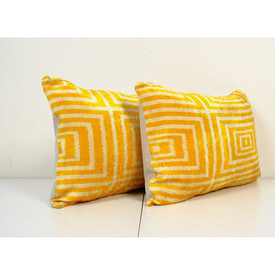 Christmas gift Pillow - Set of Two Yellow Silk Ikat Velvet Pillow Cover