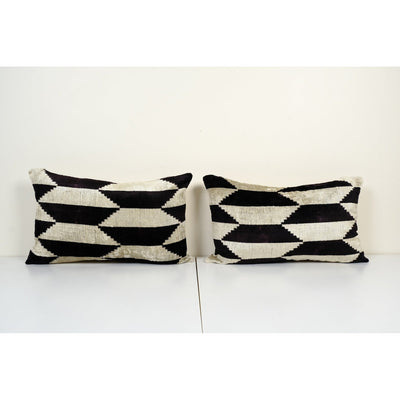 14" x 24" Set of Two Ikat Velvet Pillow, Silk Lumbar Cushion Cover