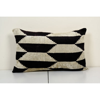 Ikat Velvet Pillow, Silk Lumbar Cushion Cover, Black Lumbar Pillows