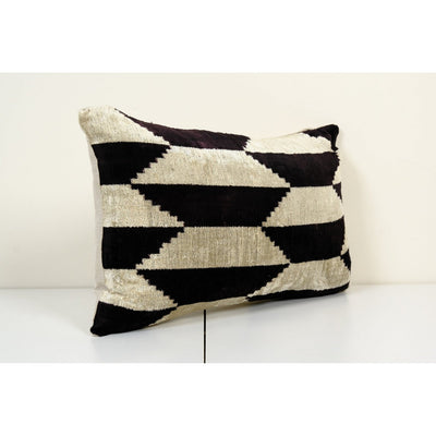 Ikat Velvet Pillow, Silk Lumbar Cushion Cover, Black Lumbar Pillows
