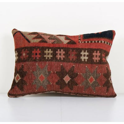 Organic Wool Outdoor Turkish Carpet Pillow Covers, Brick Red Oushak Cushion Cover Tribal Pillows Sofa Art 12'' x 18''