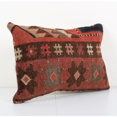 Organic Wool Outdoor Turkish Carpet Pillow Covers, Brick Red Oushak Cushion Cover Tribal Pillows Sofa Art 12'' x 18''