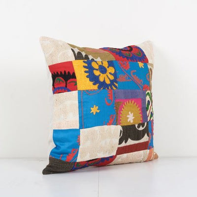 Vintage Turkish Patchwork Suzani Pillow, Suzani Pillow Case Fashioned from a 19th Century Suzani from Uzbekistan, Home Decor 18'' x 19''