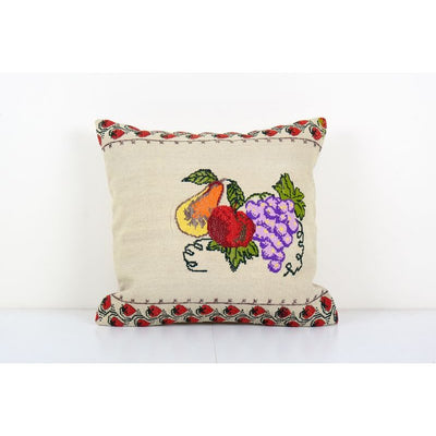 Bohemian Turkish Kilim Pillow with Floral Design, Square Decorative Throw Pillow, Tribal Couch Pillow, Livingroom Decor 20'' x 22''