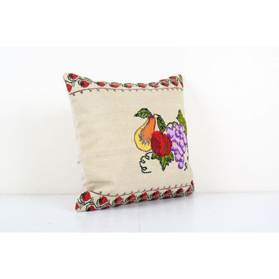 Bohemian Turkish Kilim Pillow with Floral Design, Square Decorative Throw Pillow, Tribal Couch Pillow, Livingroom Decor 20'' x 22''