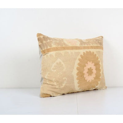 Uzbek Faded Beige Suzani Cushion Cover, Suzani Pillow Case Made from a 19th Century Textile, Tashkent Lumbar Cushion Cover 20'' x 24''