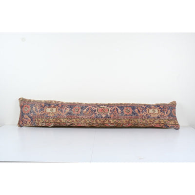 Organic Wool Outdoor Turkish Carpet Pillow Covers, Faded Blue Vintage Oushak Extra Long Bedding Cushion Cover 12'' x 59''