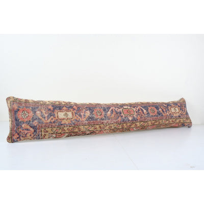 Organic Wool Outdoor Turkish Carpet Pillow Covers, Faded Blue Vintage Oushak Extra Long Bedding Cushion Cover 12'' x 59''